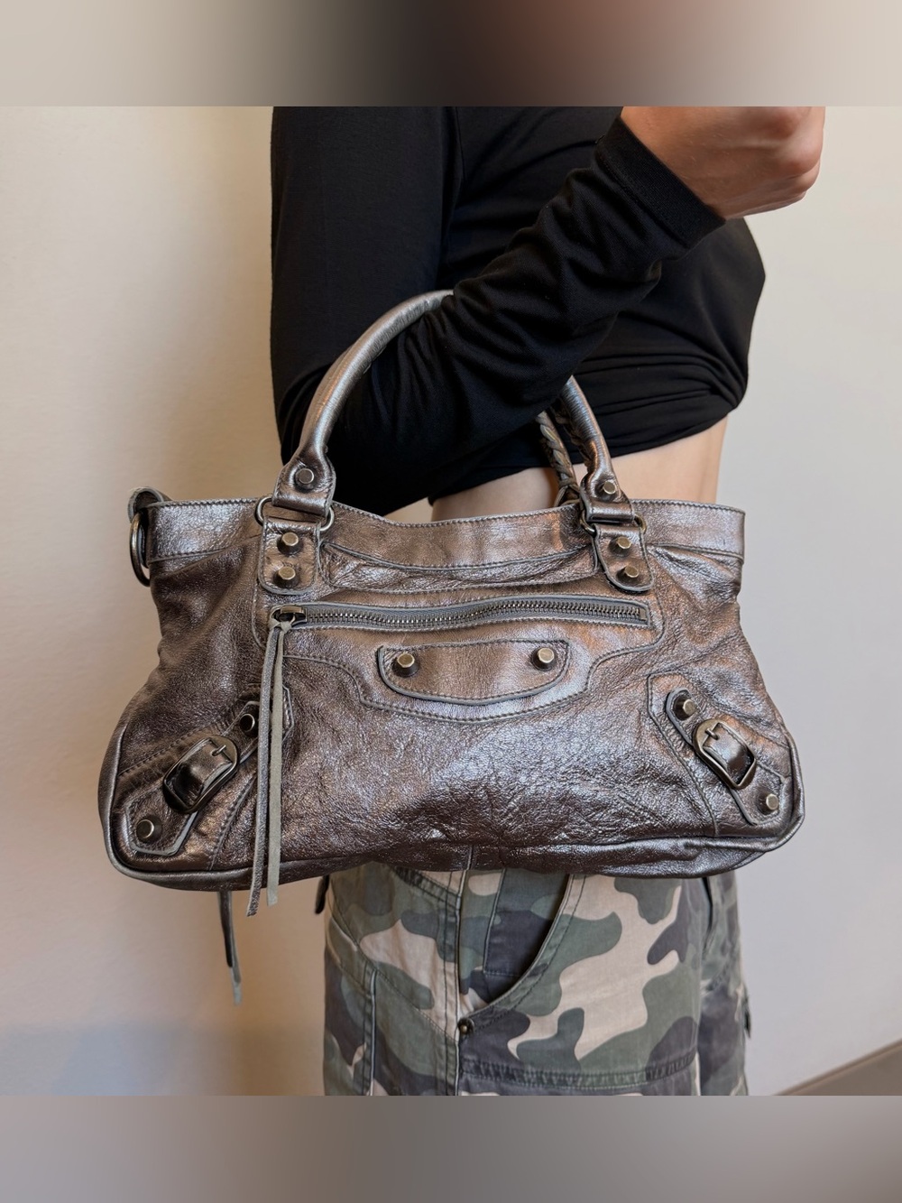 Authentic balenciaga The first bag in silver pewter